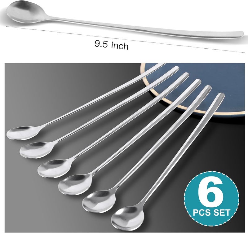 Ninsula 9.5-Inch Long Spoon, Ice Tea Spoons for Ice Cream, Coffee, Cocktail, Stainless Steel Long Spoons for Stirring, Long Handle Spoon, Set of 6 - Image 2